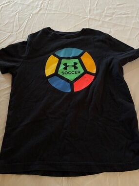Under Armour Black Tee with Colorful Soccer Emblem